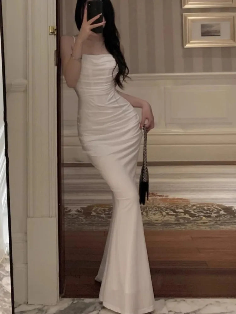 Aiertu  -  Sexy Bodycon Mermaid Womens Dresses Elegant Spaghetti Strap Evening Party Runway Vestidos Summer Korean Female Solid Long Robe Aiertu