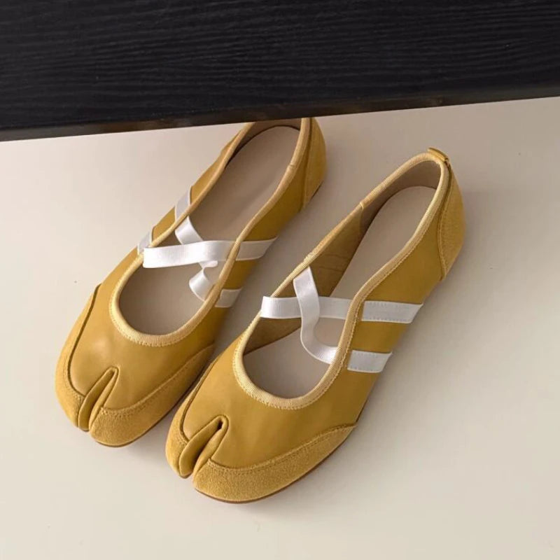 Aiertu  -   Split-Toe Casual Ballet Flats Shoes Women Pu Leather Cross Band Mary Janes Shoes Spring Autumn Streetwear Elegant Loafers New Aiertu