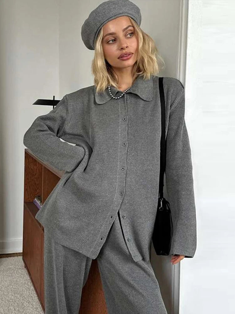 Aiertu  -  Casual Knit Cardigans Skirts Set Women Loose Lapel Single Breasted Coats High Waist Skirt 2026 Autumn New Lady Fashion Outfits Aiertu