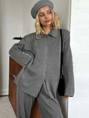 Aiertu  -  Casual Knit Cardigans Skirts Set Women Loose Lapel Single Breasted Coats High Waist Skirt 2026 Autumn New Lady Fashion Outfits Aiertu
