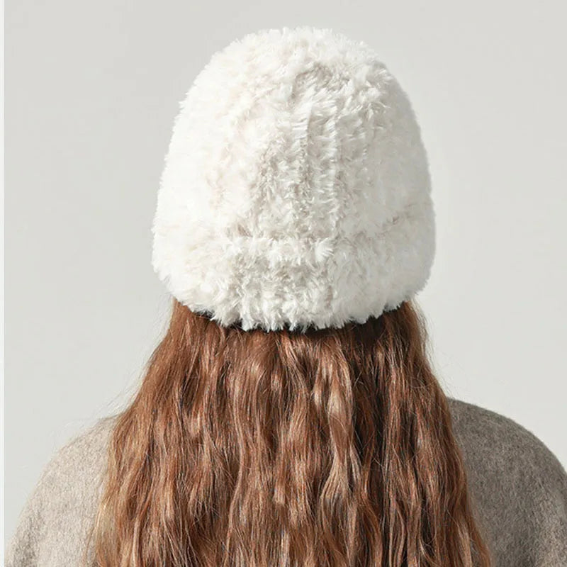 Aiertu  -  Winter Warm Beanies Hat Plush Thicke Imitate Rabbit Fur Bonnet Fleece Pullover Skull Cap Big Head Circumference Women Woolen Hat Aiertu