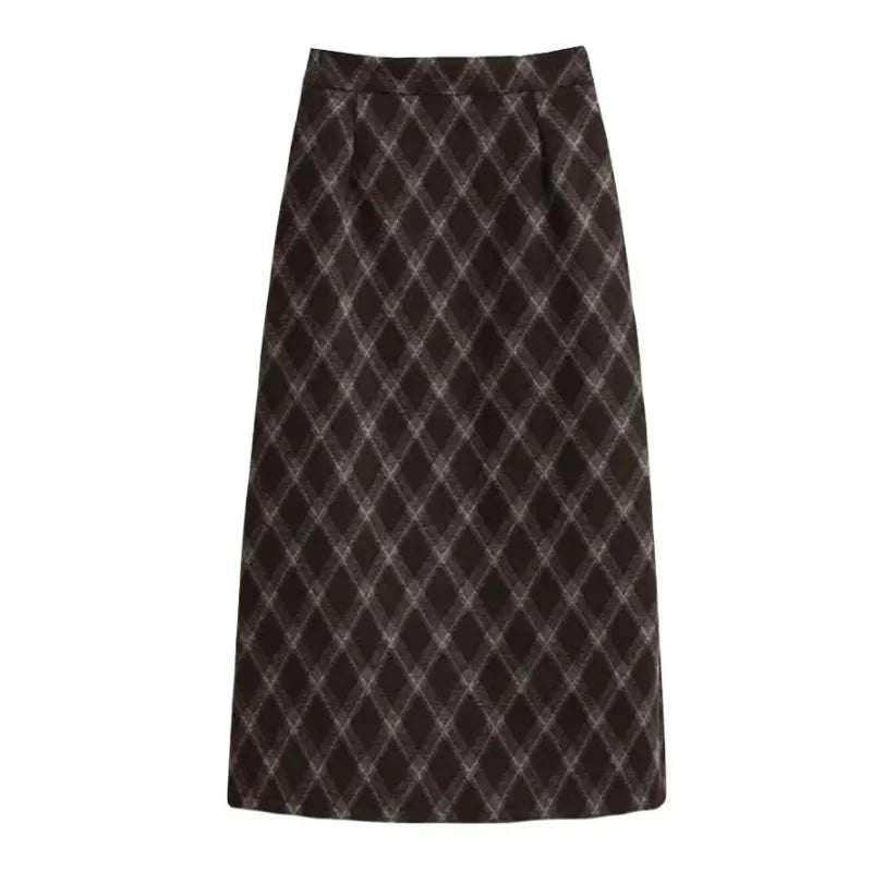 Aiertu  -  party look snspos 2025 New Women Spring Autumn Plaid Print Wrap Hips Skirts Fashion Ankle-Length Sexy Slim Pencil Preppy Style Girls Midi Skirt Aiertu