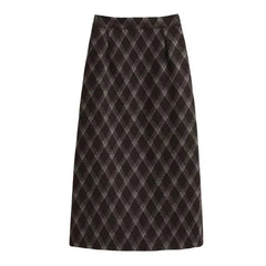 Aiertu  -  party look snspos 2025 New Women Spring Autumn Plaid Print Wrap Hips Skirts Fashion Ankle-Length Sexy Slim Pencil Preppy Style Girls Midi Skirt Aiertu
