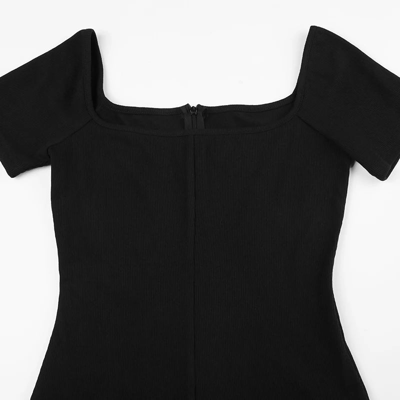Aiertu  Sporty Activewear Basic Solid Playsuits Sexy Slim Square Collar Short Sleeve Rompers Women Summer Fashion Streetwear Aiertu