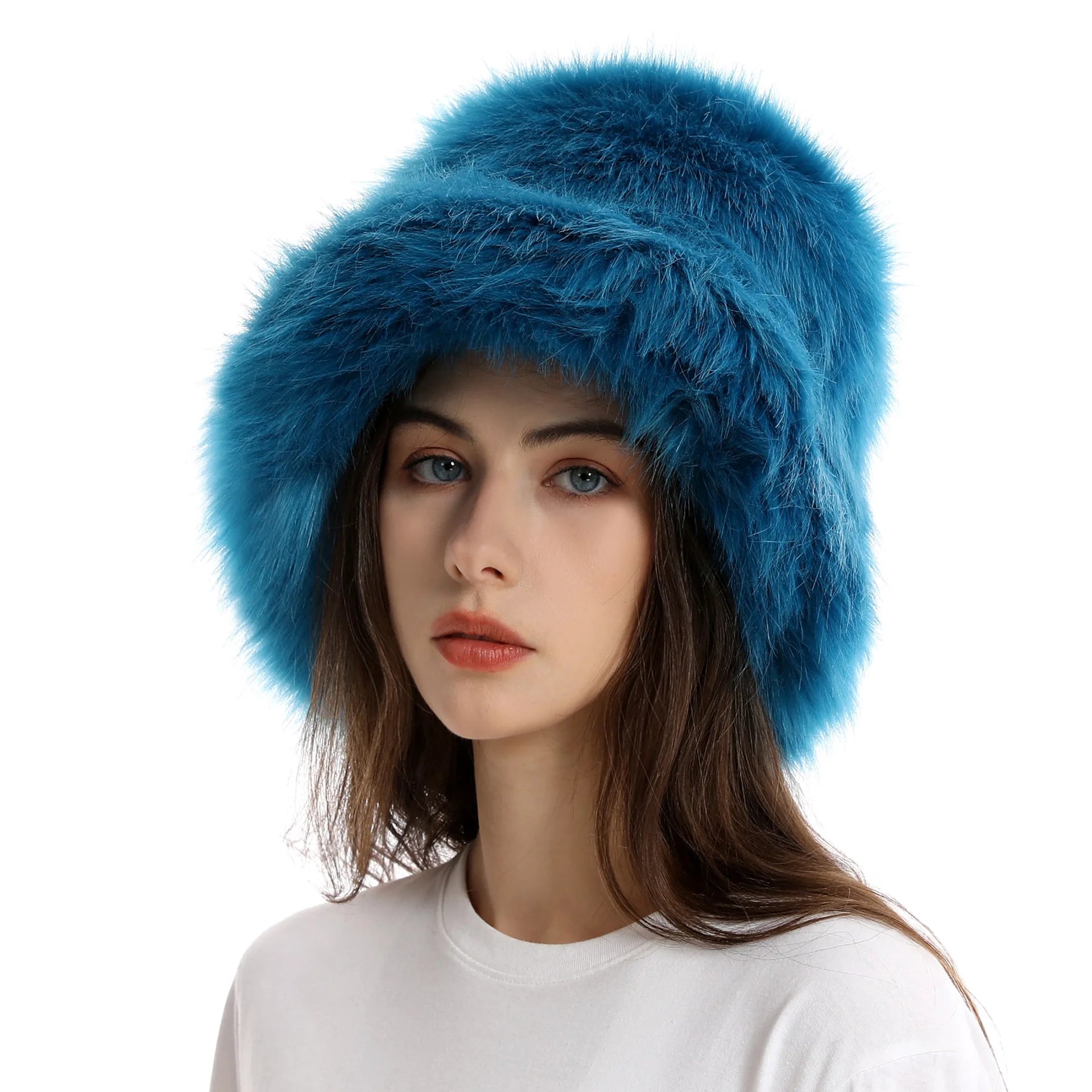 Aiertu  -  Autumn Winter Women Keep Warm Rainbow Faux Fox Fur Basin Cap Female Fashion Casual Party Bucket hat Music Festival Thickened Hat Aiertu