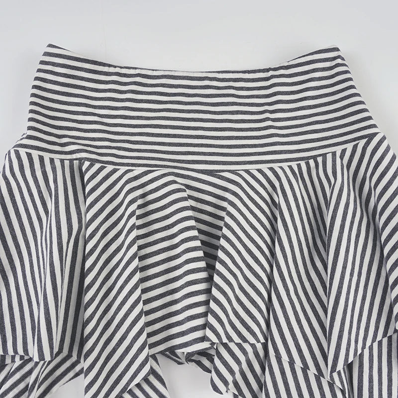 Aiertu  -  Casual Striped A-Line Skirts Elegant Slim Low-Waisted Asymmetrical Mini Skirts Women 2025 Summer Fashion Streetwear Lady Aiertu
