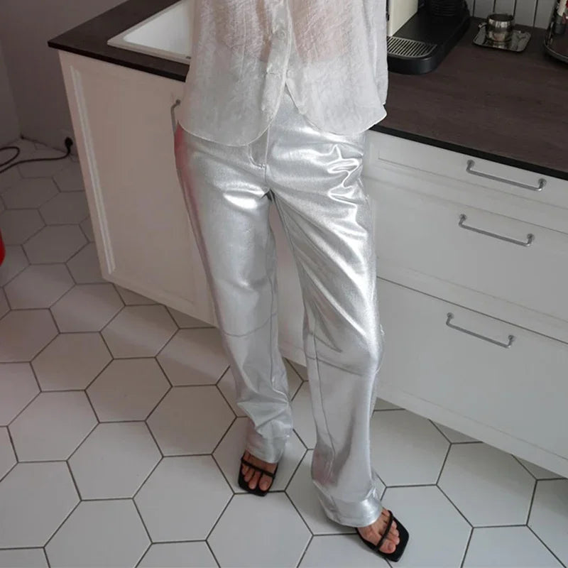 Aiertu     -  Fall Outfits 2026 Casual Golden Zipper Trousers Women Loose High Waist Buttons Long Pants 2026 Autumn Winter New Lady Fashion All-matched Bottoms Aiertu