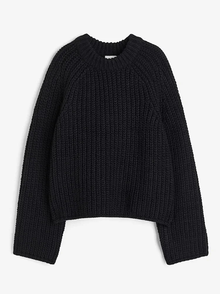 Aiertu  -  Oversized Round Neck Sweater Pullover Women Casual Long Sleeves Knitted Pullover 2026 Autumn New High Street Versatile Knitwear Aiertu