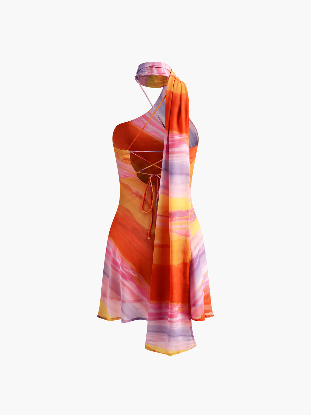 Aiertu  Semi-Sheer Halter Backless Tie Dye Short Dress shopify
