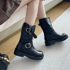 Aiertu    -  Black Ankle Boots For Woman Round Toe Chunky Heels Short Shoes Comforts Platforms Boots Belt Buckle Fall Shoes Botas De Mujer Aiertu