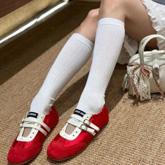 Aiertu  -  Silver Ballet Flats Women's Soft Leather Sport Mary Jane Ribbon Embellished Adult 1 Slip-on Casual Shoes Aiertu