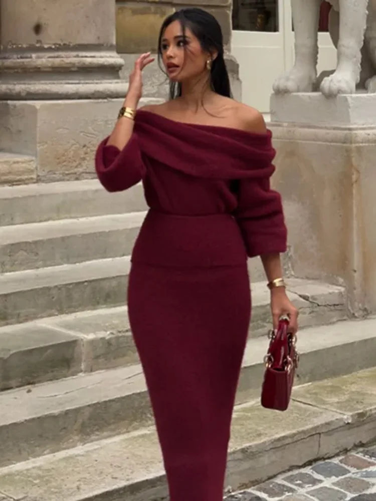 Aiertu       -  Off Shoulder Long Sleeve Knitted Maxi Dress Women Solid Fashion Backless Bodycon Vestidos 2026 New Lady Party Streetwear Aiertu