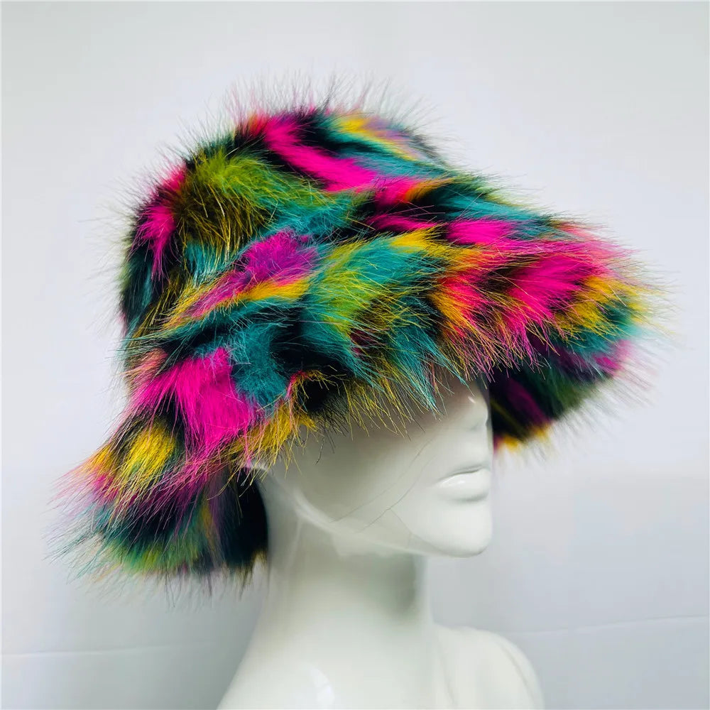 Aiertu  -  Winter Hat New Candy Color Faux Fur Y2k Warm Plush Basin Hat Unisex Bucket Hat Bob Homme Aiertu