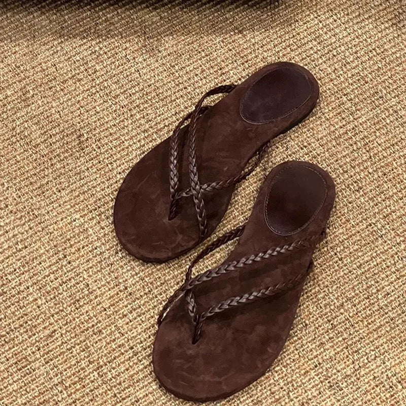 Aiertu  -  Weave Flip Flops Women Slippers Summer Beach Casual Flats Sandals Female Elegant Soft Comfortable Slides Ladies Shoes New Aiertu