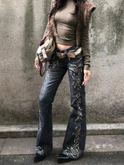 Aiertu  -  American Millennial Hot Girl Retro Baggy Jeans Women Y2K Streetwear Washed Loose Casual Harajuku High Waist Straight Leg Jeans Aiertu