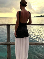 Aiertu  -  2026 Autumn New in Backless Sequins Patchwork Long Party Dress Women's Sexy O-neck Sleeveless Bodycon Tank Dresses Streetwear Aiertu