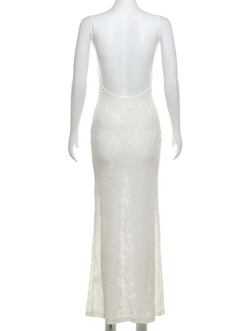 Aiertu  -  Women's Sexy Backless Summer Beach Dresses 2026 Female Sleeveless See-through Bodycon Long Evening Party Slip Dress White Black Aiertu