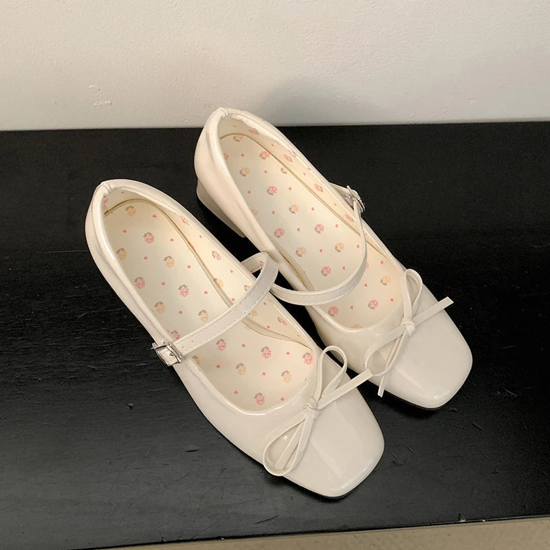 Aiertu  -  Patent Leather Women Mary Jane Shoes Fashion Shallow Butterfly-knot Shoes Spring Autumn Wedding Party Shoes Aiertu