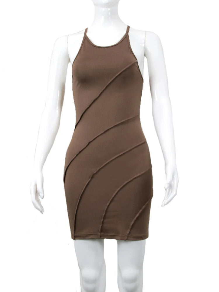 Aiertu Sexy Wrap Chest Wave Line Slim Bodycon Mini Dress Women Sleeveless Solid Color Skinny Evening Dress Club Party Vestidos Aiertu