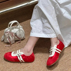 Aiertu  -  Silver Ballet Flats Women's Soft Leather Sport Mary Jane Ribbon Embellished Adult 1 Slip-on Casual Shoes Aiertu