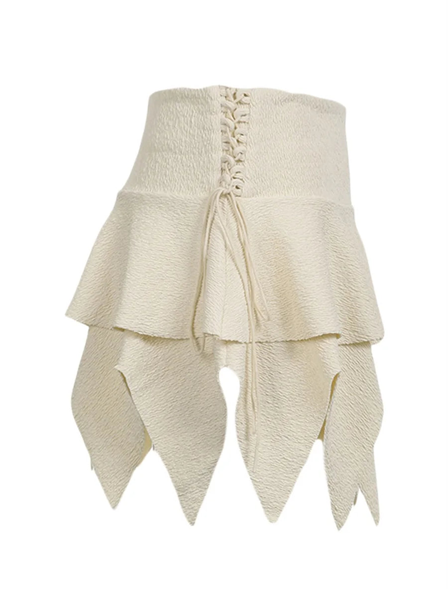 Aiertu  Summer Solid Color Gothic Mini Skirt Women Drawstring Elastic Band Short Y2K Skirt Irregular Hem Streetwear Aiertu