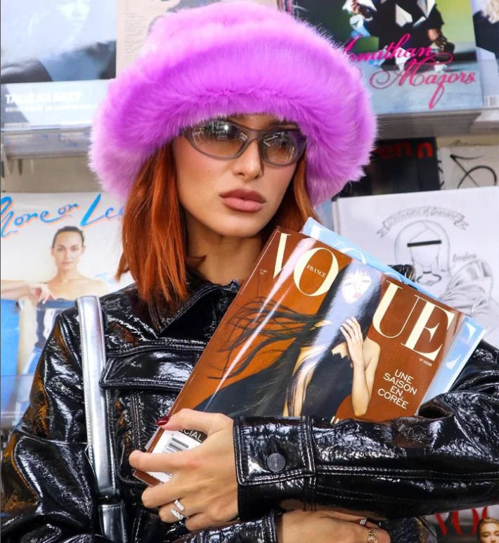 Aiertu  -  Autumn Winter Women Keep Warm Rainbow Faux Fox Fur Basin Cap Female Fashion Casual Party Bucket hat Music Festival Thickened Hat Aiertu