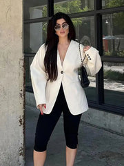 Aiertu  Elegant Slim Blazer Suit Women V Neck Metal One Button Long Sleeve Shoulder Pads Jacket 2025 Spring New Office Lady Outerwears Aiertu