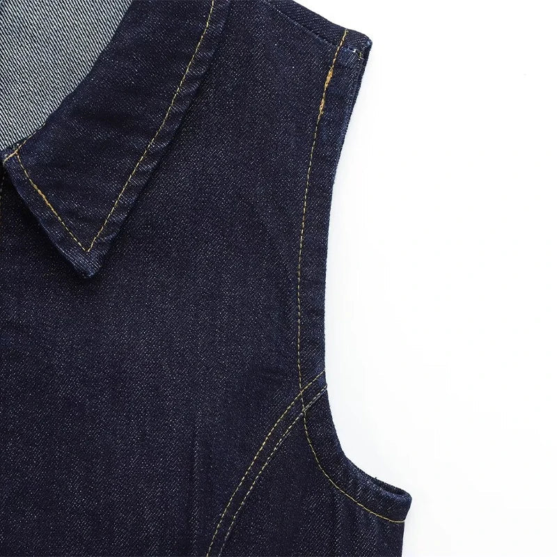 Aiertu  -  High Street Denim Tank Women Lapel Sleeveless Zippers Slim Crop Tanks Female 2025 Spring Summer Fashion Casual Solid Lady Tops Aiertu