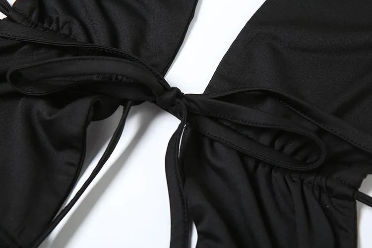 Aiertu  -  Mesh Bandage Backless Dress Women Sexy Halter Low-Neck Sleeveless Slits Ruffles Robe Hottie Vacation Hispter Outfits Aiertu