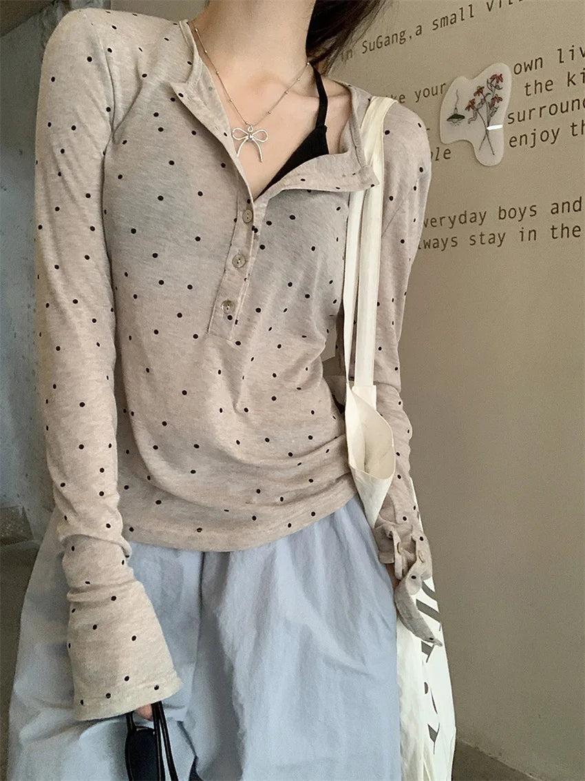 Aiertu  -  Sunscreen Loose T-Shirts Women Chic Casual Polka Dots Sunscreen Daily 2026 Office Lady High Street Slim Wide Leg Pants Aiertu