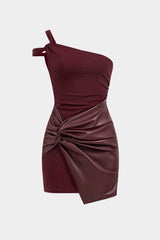 Aiertu  -  Faux Leather Patchwork Mini Dress Aiertu