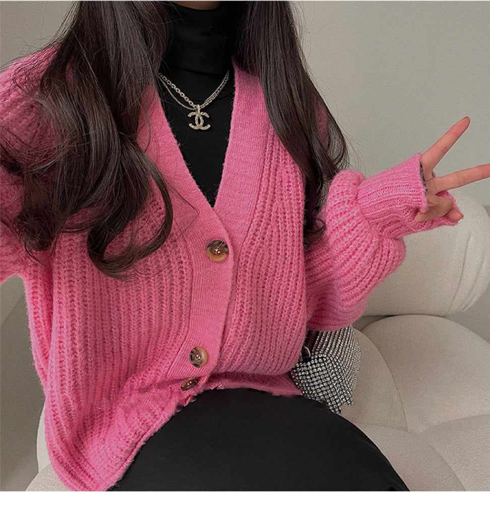 Aiertu Solid Color Long Sleeve Knitted Long Sleeve Button Up Sweater Aiertu