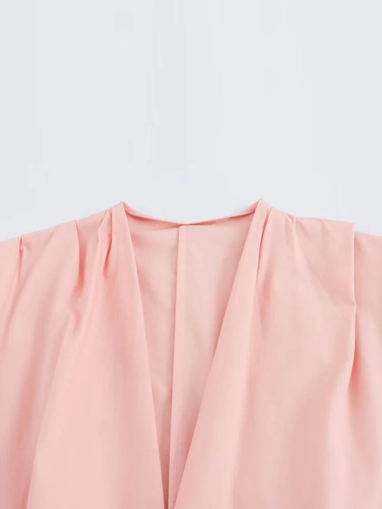 Aiertu  -  Women Sumemr Pleated 2-Pieces Sets Fashion Solid Poplin Blouses Tops and Trousers Female Elegant Street Two Suits Clothing Aiertu