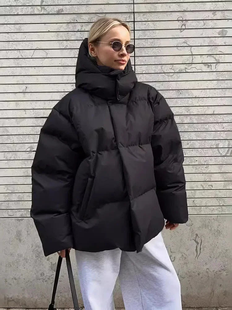 Aiertu  -  Female Cotton Jacket Solid Hooded Zipper Cotton Jacket 2026 Autumn Winter New Lady Loose Long Sleeve High Street Outwear Aiertu