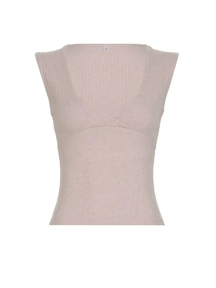 Aiertu  -  Solid Striped Cross V-Neck Slim Fit Tank Top Aiertu