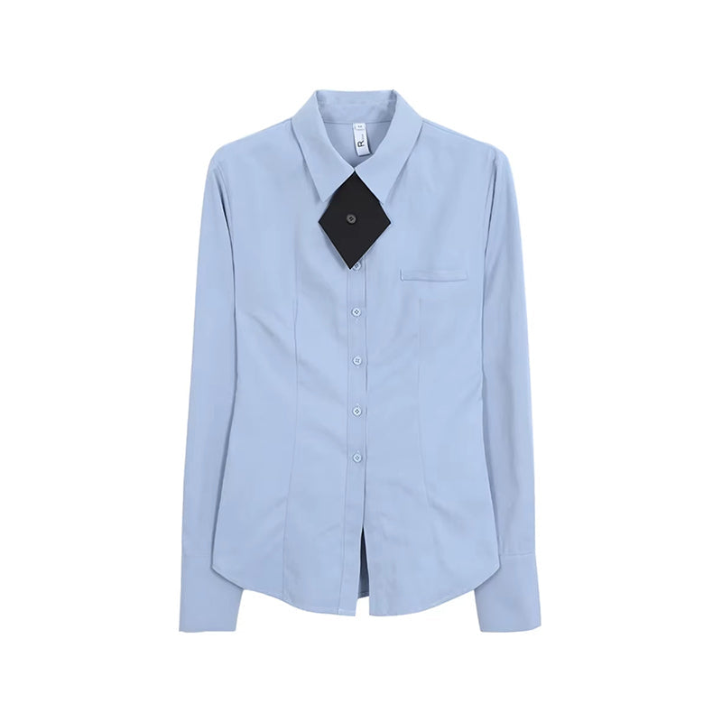 Aiertu Harajuku with Tie Shirts Women Japanese Preppy Blue Long Sleeve Blouses Spring Summer Korean Fashion Basic Slim Chic Tops Aiertu