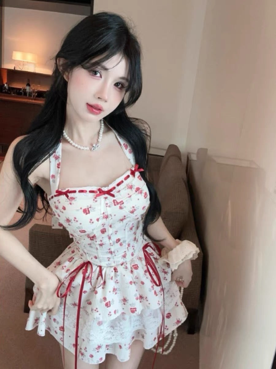 Aiertu  Cherry Bird Red Ribbon Coquette Dress Aiertu