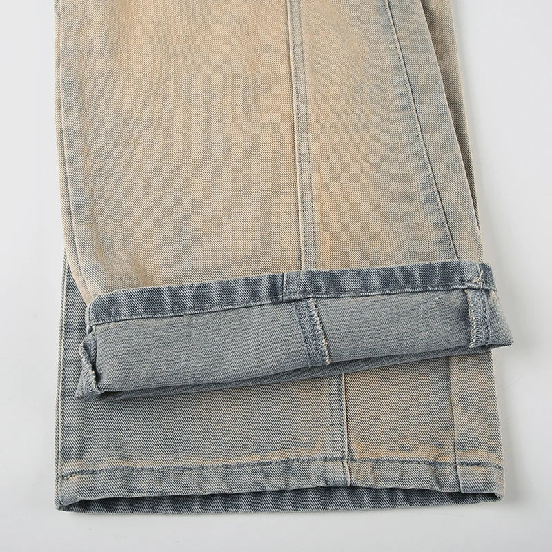 Aiertu  Fashion Gradient Frayed Detail Jeans Women High Street Contrast Color Straight Pants Hip Hop Denim Trousers Clubwear Aiertu
