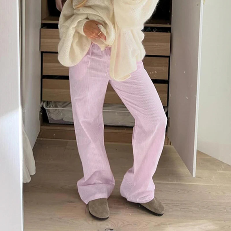 Aiertu  Streetwear Striped Print Loose Trousers Lace-up Joggers Fashion Y2K Baggy Pants Basic Aesthetic 90s Cute Bottoms Aiertu