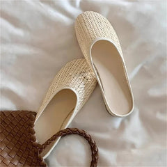 Aiertu  -   High Quality Grass Vine Weaving Round Toe Women Slippers Summer Flat Heels Beach Casual Ladies Shoes Aiertu