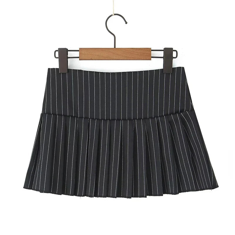 Aiertu  -  Cool Girl Side Zipper With Tie Pleated Mini Skirt Sexy Low Waist American Retro Women Skirts With  Shorts Lining Aiertu