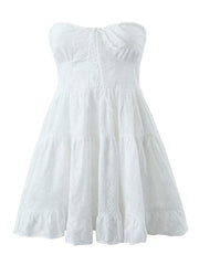 Aiertu New Women White Strapless Lace Dress Sweet Ladies Sexy Mini Party Robe Aiertu
