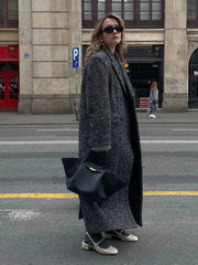 Aiertu  -  Elegant Woolen Solid Women Windbreak Full Sleeve Double Breasted Female Maxi Coat 2026 Autumn Winter Lapel Loose Lady Overcoat Aiertu