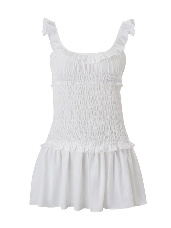 Aiertu  -Solid Ruffled Pleated Cami Mini Dress aiertu