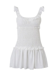 Aiertu  -Solid Ruffled Pleated Cami Mini Dress aiertu