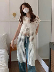 Aiertu  -  Summer Hollow Out Knitted Bandage Women's Dress Loose Casual Streetwear Tank Dresses Sexy Y2k Aesthetic Korean Vestido De Mujer Aiertu