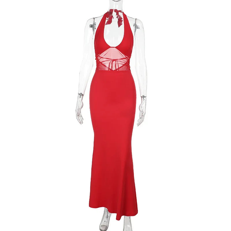 Aiertu  -  Sexy Hanging Collar Backless Tight Long Dress Women Slim Lace Up Party Dress Club Evening Dress Summer New 2026 Vestido Aiertu