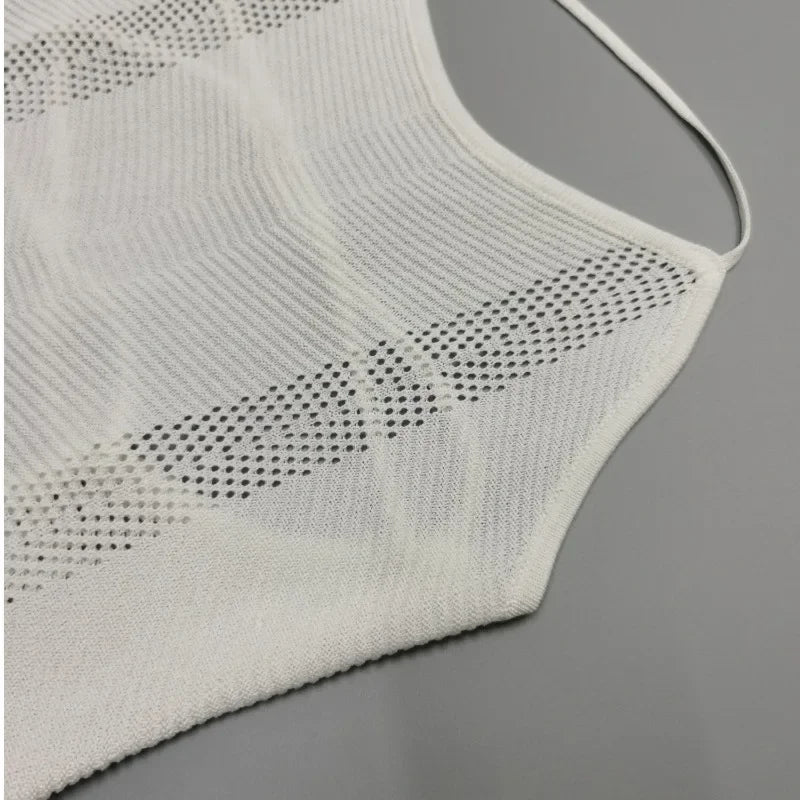 Aiertu  -  Hollow Out Knitted Camisole Mini Dress 2026 Summer Women Sexy Spaghetti Straps Lace Up Backless Bodycon Holiday Beach Outfits Aiertu