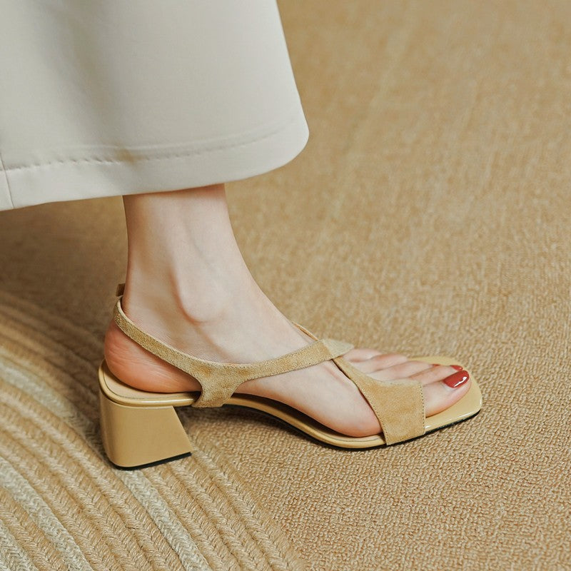 Aiertu  Summer New Casual Fashion Square Toe Thick Heel Open Toe Buckle Solid Color Comfortable Sexy Banquet Women's Shoes Aiertu