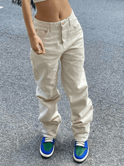Aiertu  -  Basic Wash Straight Leg Boyfriend Jeans Aiertu